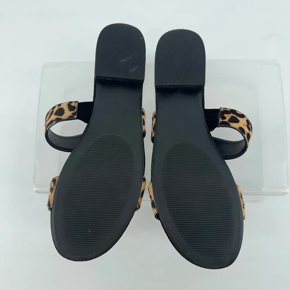 Steve Madden Leopard Print Calf Hair‎ Slide Sandals Women 8.5 Lacole Tan Black